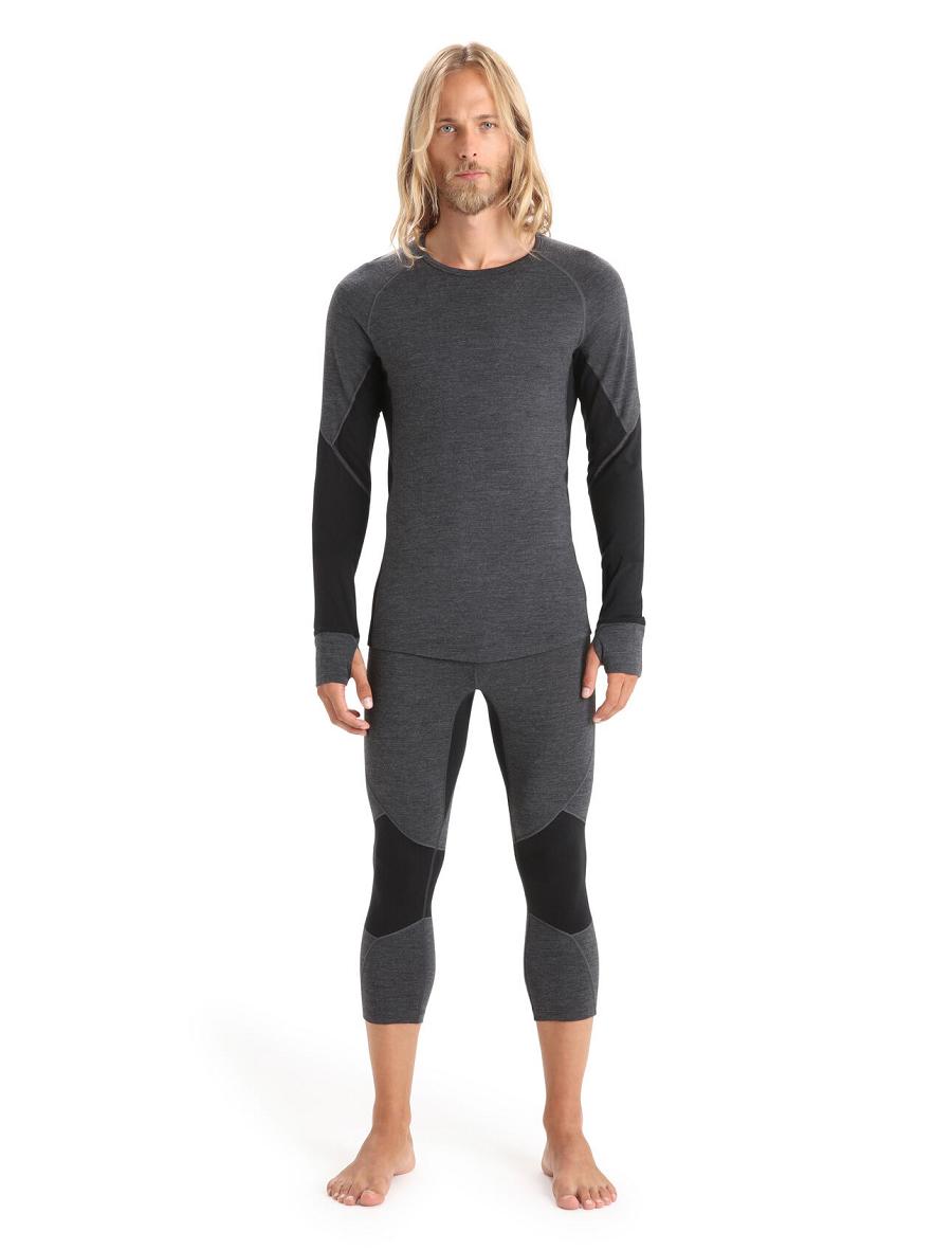 Men's Icebreaker BodyfitZone™ Merino 260 Zone Long Sleeve Crewe Thermal Top Base Layers Jet Heather / Black | CA 1565AHKP